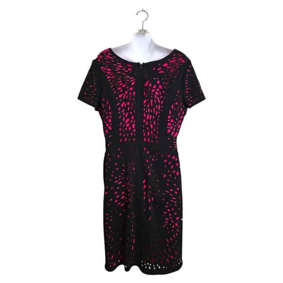 Antonio Melani Black & Pink Laser Cut Short Sleeve Sheath Dress Sz 14 - Picture 5 of 8
